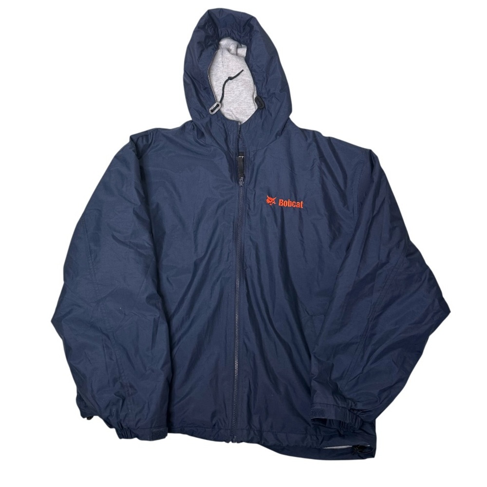 Port‎ Authority Men’s Navy With a Bob Cat Logo Windbreaker Hooded Jacket Sz XL